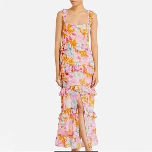 WAYF Floral Tiered Dress - pink and orange